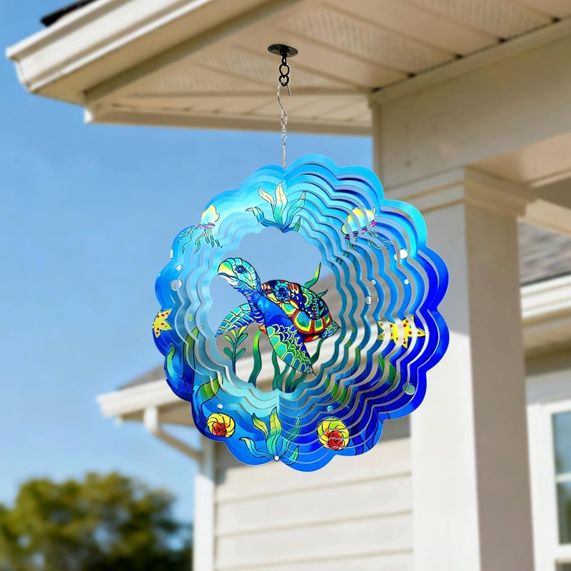 GOTOME Sea Turtle Wind Spinners Outdoor, Sea Turtle Gifts for Women Mom Grandma Men,12inch 3D Hanging Metal Wind Sculpture for Outside Decor, Birthday for Garden Ornament Decoration - Image 4